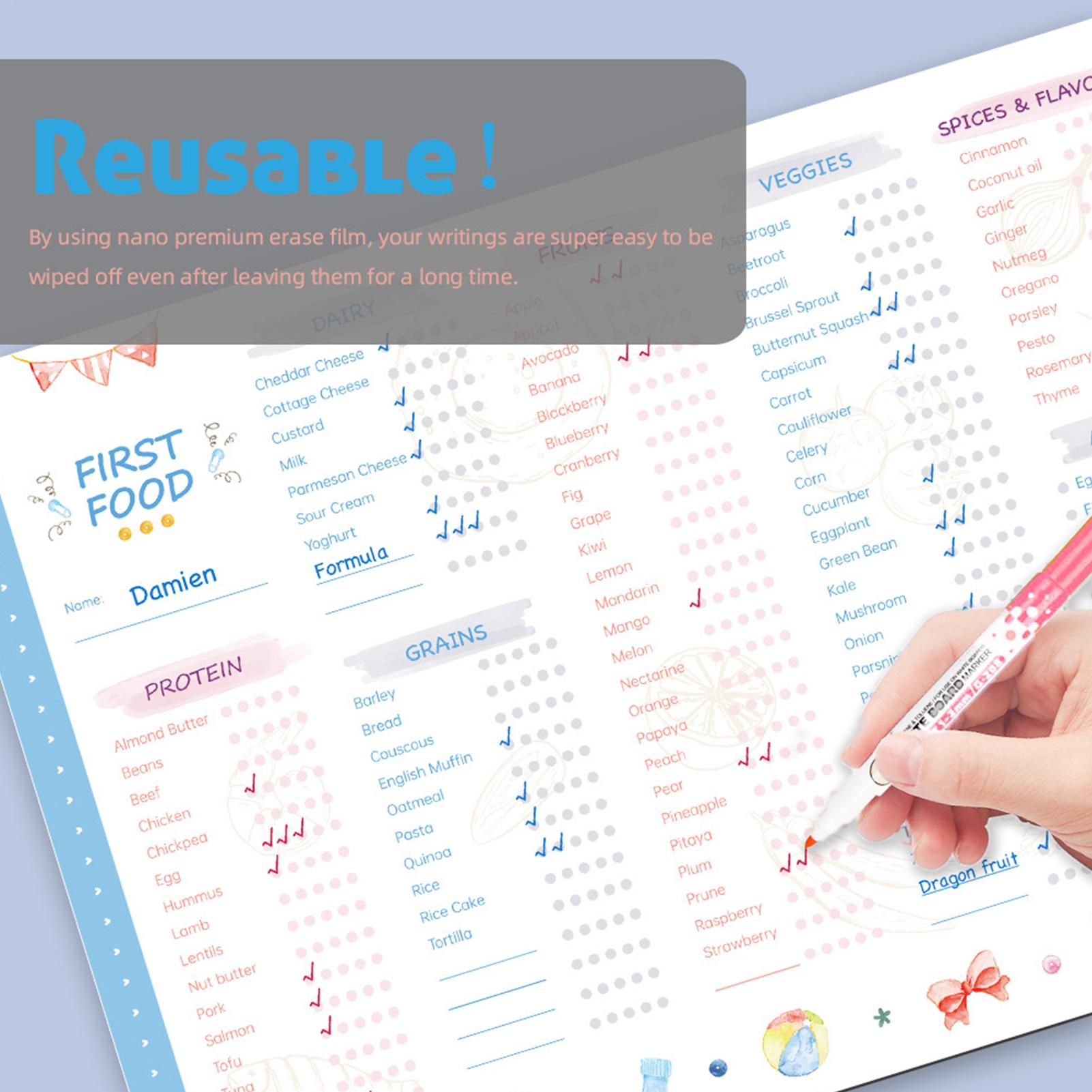 Baby Food Menu - Baby First Foods Checklist Magnetic Repeatable